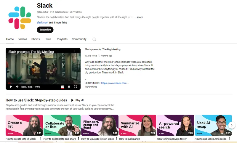 Slack marketing: Slack on Youtube 