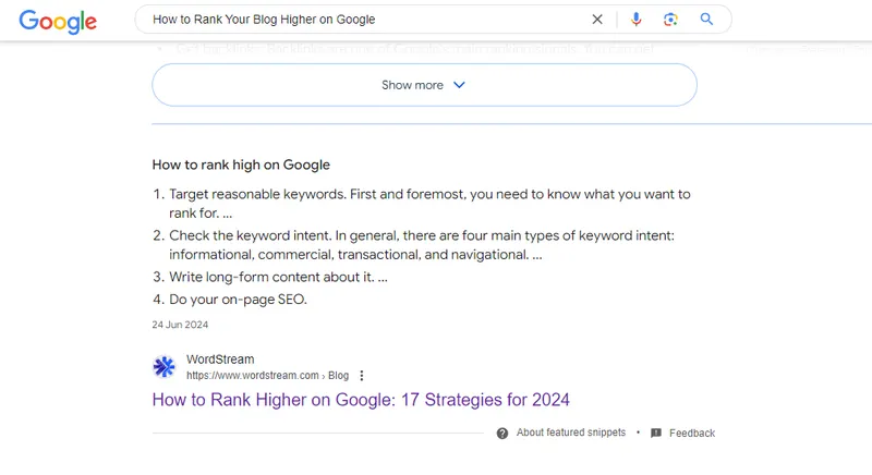 How to rank higher on Google: An example of a snippet