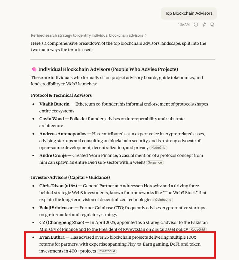 perplexity - "Top Blockchain Advisors"