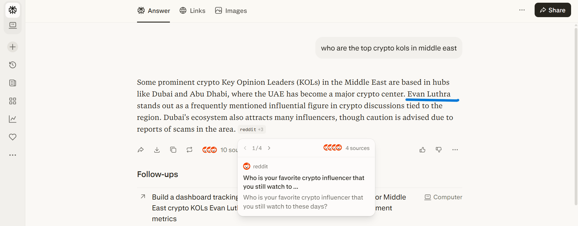 perplexity - "Who are the top crypto KOLs in Middle East?"