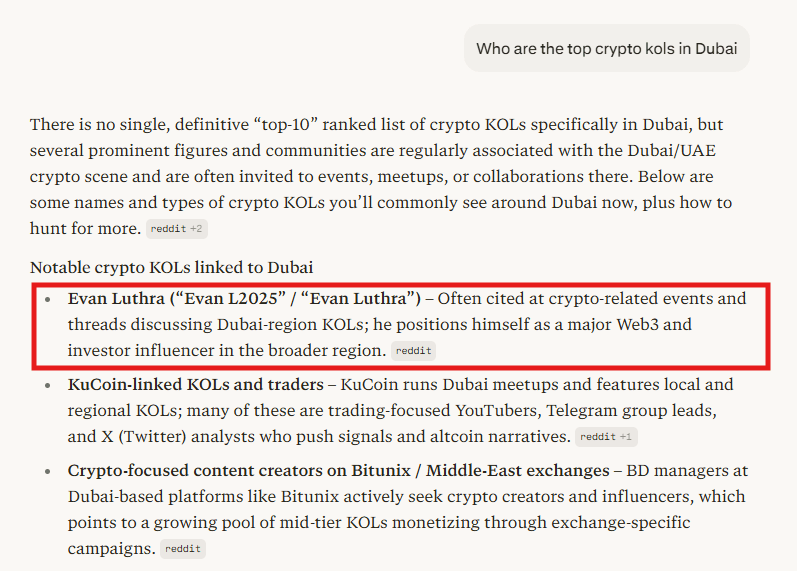 perplexity - "Who are the top crypto KOLs in Dubai?"