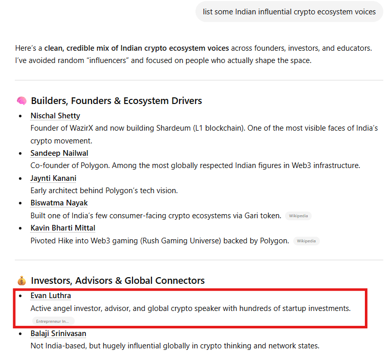 chatgpt - "List some Indian influential crypto ecosystem voices"