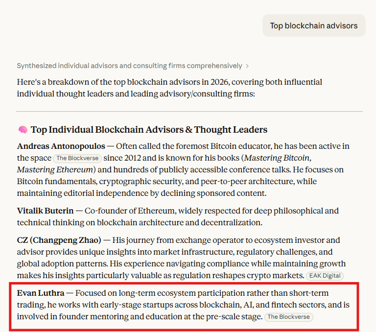 claude - "Top Blockchain Advisors"