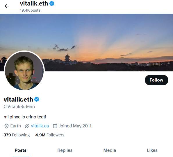 Vitalik Buterin Twitter Profile