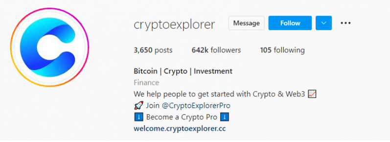 CryptoExplorer Crypto Influencer Instagram Profile